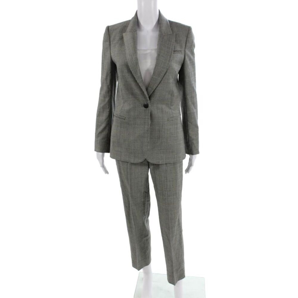 Cefinn Womens Plaid Single Button High Rise Pant Suit Black Blue Wool Size 2